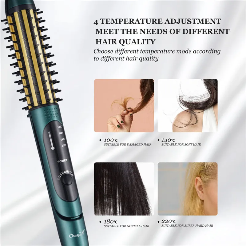 

CkeyiN 2 In 1 Electric Straightening Iron Hair Curler Combs Volume Curling Wand Irons Hair Waver Brush Straightener Styling