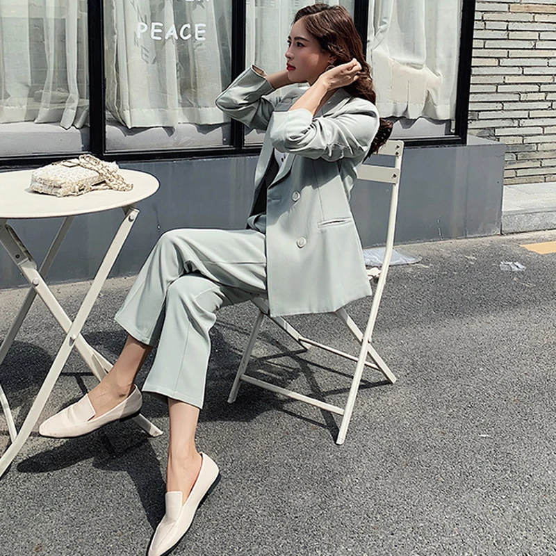 Винтажные светильник зеленые женские костюмы BGTEEVER двубортные Женские Брючные