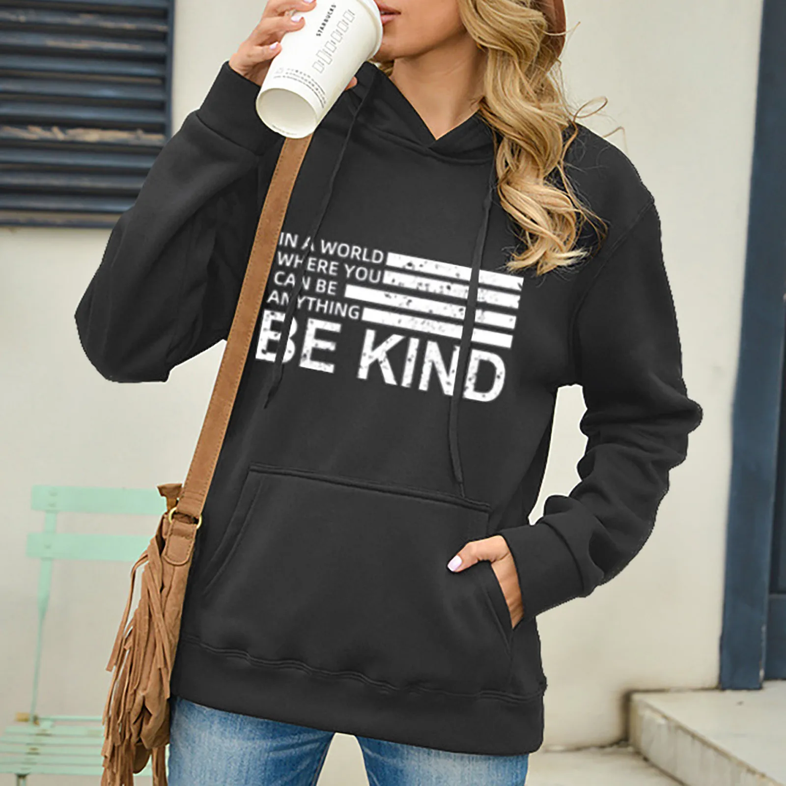 

Winter Women's Multiple Styles Fashionable Leisure Printed Long-Sleeved Round Neck Cozy Pullover Hooded Plus Fleece Streetwear