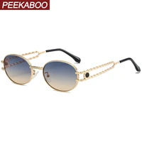 peekaboo oval frame metal sunglasses for men retro gold brown round sun glasses for women uv400 male vintage accessories