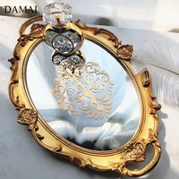 golden print glass mirror trays decorative nordic relief vintage jewelry storage display tray cosmetic container home decoration