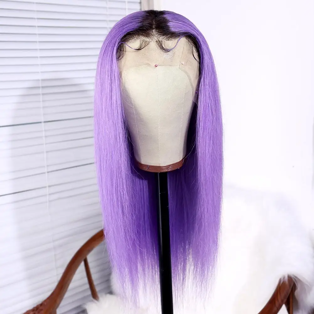 

Ombre Wig 1B Purple Straight Brazilian Virgin Human Hair Lace Front Wig With Baby Hair 180 Density