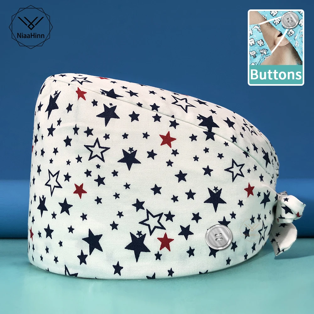 

Unisex Scrub pet shop work cap print dust cap beauty cap breathable scrub adjustable new Baotou cap nursing cap wholesale Cotton