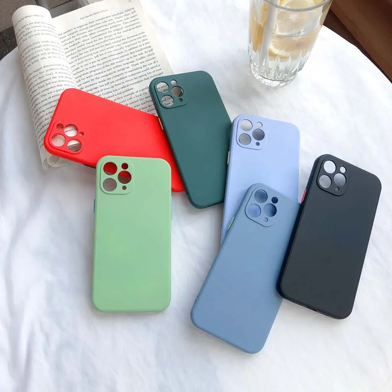 

Luxury Original Square Liquid Silicone Case For iPhone 12 11 Pro Max Mini XS X XR 7 8 Plus SE 2 Thin Soft Full protection Cover