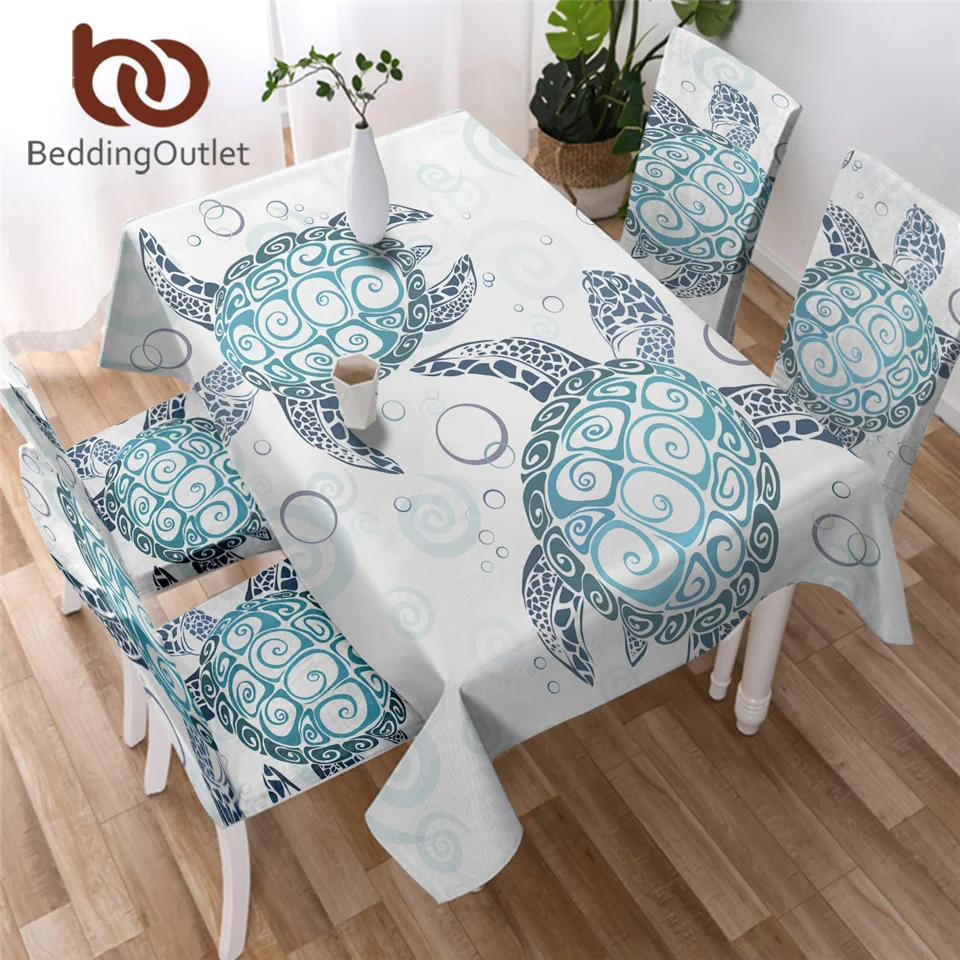 

Водонепроницаемая скатерть BeddingOutlet с изображением морских черепашек и пузырей, Декоративная скатерть для стола с синими и зелеными морским...
