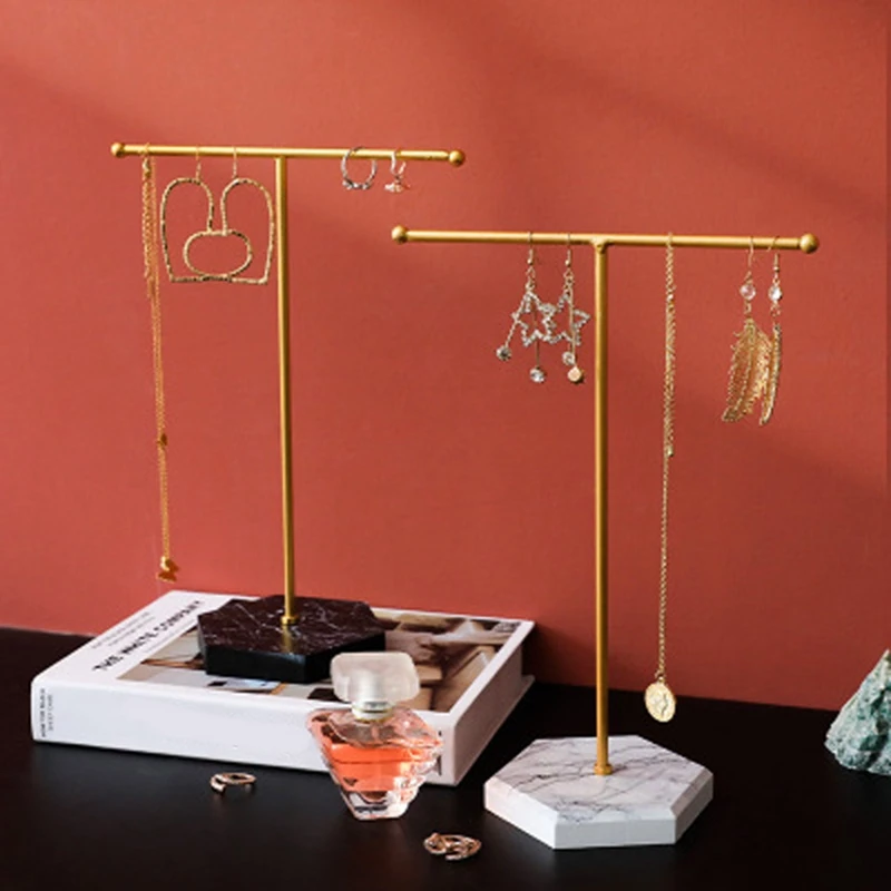 

Uclio Marble T-Shaped Jewelry Rack Counter Hanging Necklace Rack Wooden Base Jewelry Rack Earring Display Storage Rack