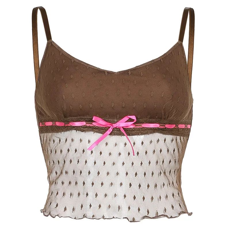 

Mandylandy Lady Elegant See Through Hollow Out Sleeveless Halter Bottoming T-shirt Women Sexy Lace Patchwork Crop Top Shirt