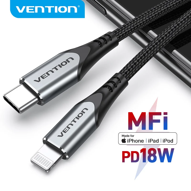 

Vention USB C к Lightning Кабель MFi для iPhone 12 13 Pro Max 8 Быстрая зарядка PD 18 Вт Type C кабель для передачи данных для Macbook Pro
