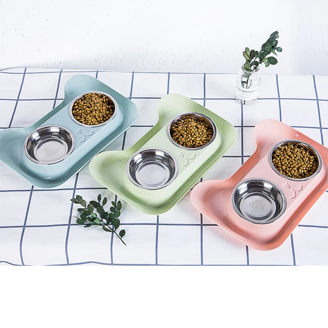 2 in 1 Pet Bowl Set Double Bowls Stainless Steel Non-Slip Dog Cat Bowl Pet Water Food Feeder Pet Feeding Supplies For Cats Dog