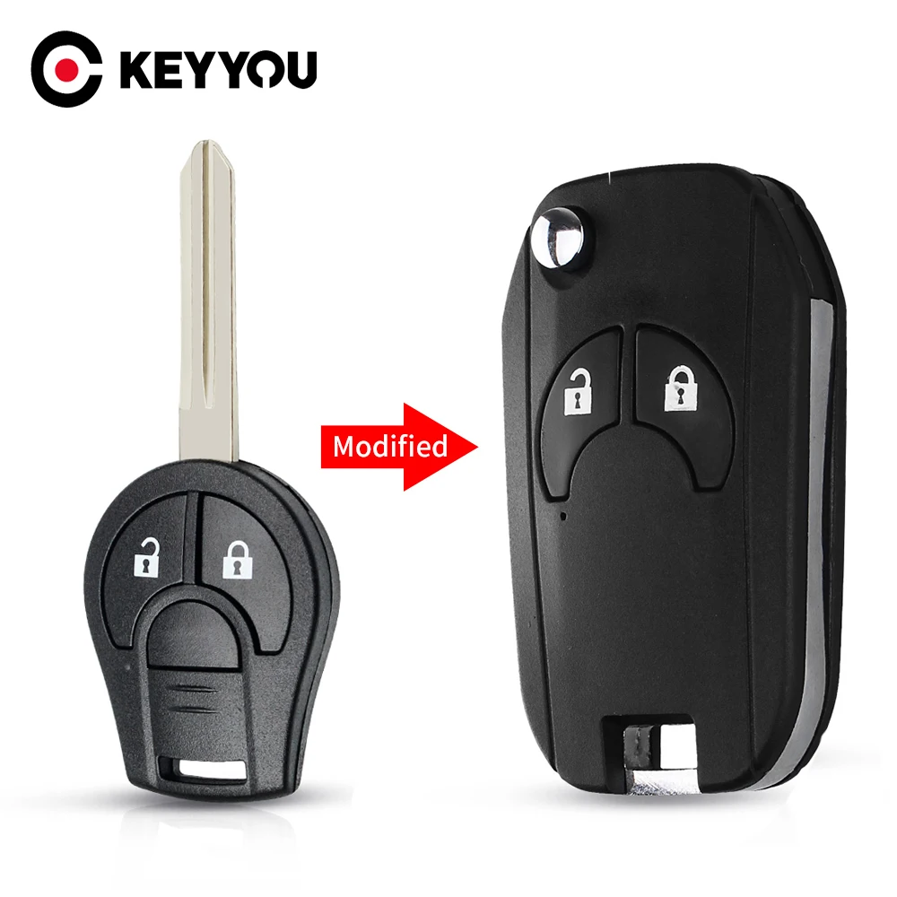 

Запасной ключ KEYYOU, модифицированный складной пульт дистанционного управления с 2 кнопками, чехол для автомобильных ключей для Nissan Cube Micra Note ...