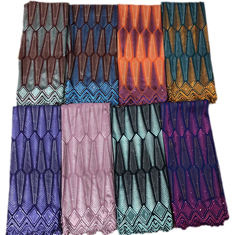 

Swiss Voile Lace embroidered double-colors design with stones PS104 Hollowed out top selling wholesale price 100% Cotton Fabric