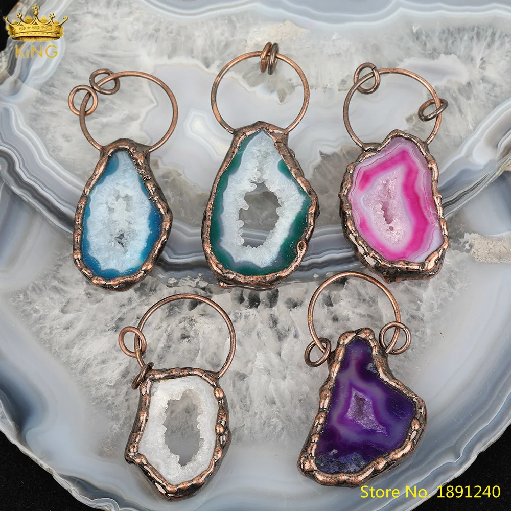 

Druzy Geode Stone Slab Pendant For Necklacee Making,Bronze Drusy Agates Beads Hoop Charms For DIY Key Accessory Findings