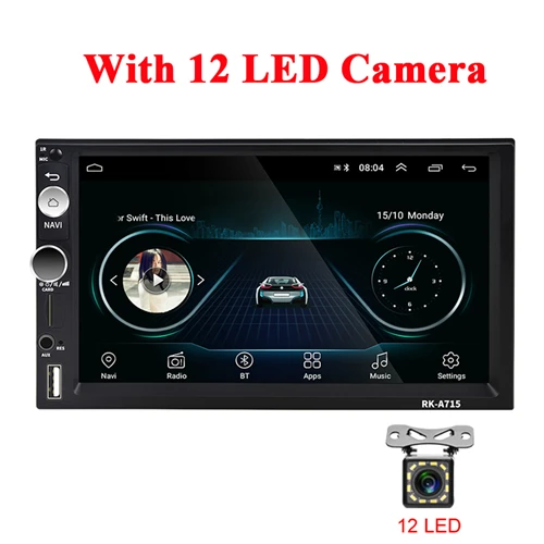 With 12 LED Camera Hikity 2 Din Andriod 8,1 Автомобильный мультимедийный плеер 7 дюймов универсальная gps-навигация Bluetooth автомобильный аудио Wifi USB FM MirrorLink радио - Цвет: With 12 LED Camera