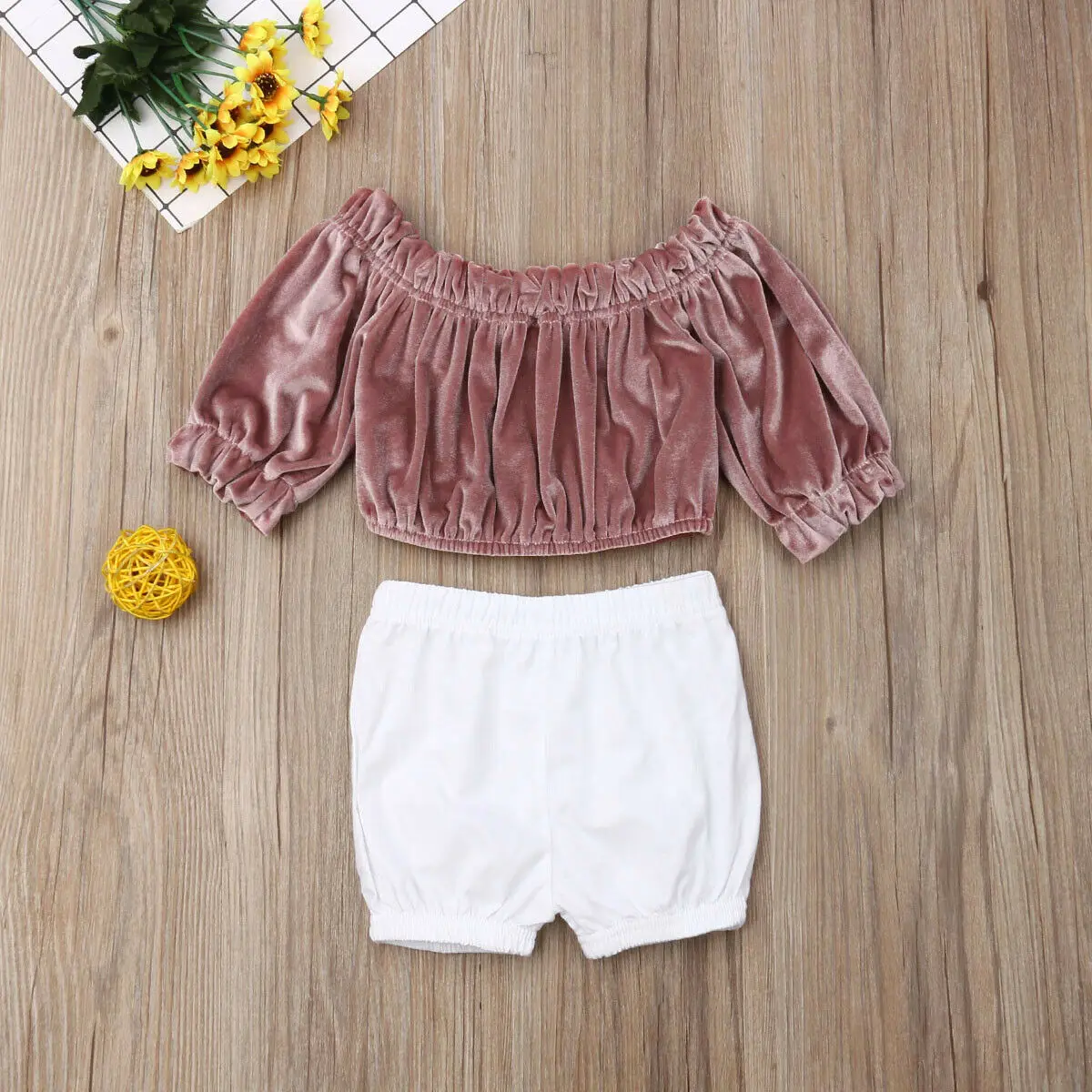 2019 Baby Summer Clothing Toddler Kids Girls Clothes Off Shoulder Velvet Shirt Tops+Short Bottoms 2Pcs Outfits Set 6M-3T | Детская
