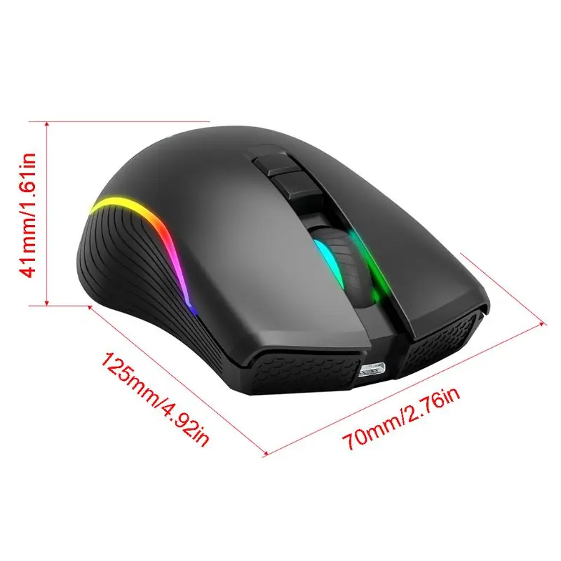 

2.4Ghz Wireless Gaming Mouse Rechargeable 2400DPI Adjustable RGB Gamer Optical Mice for Laptop Computer PC