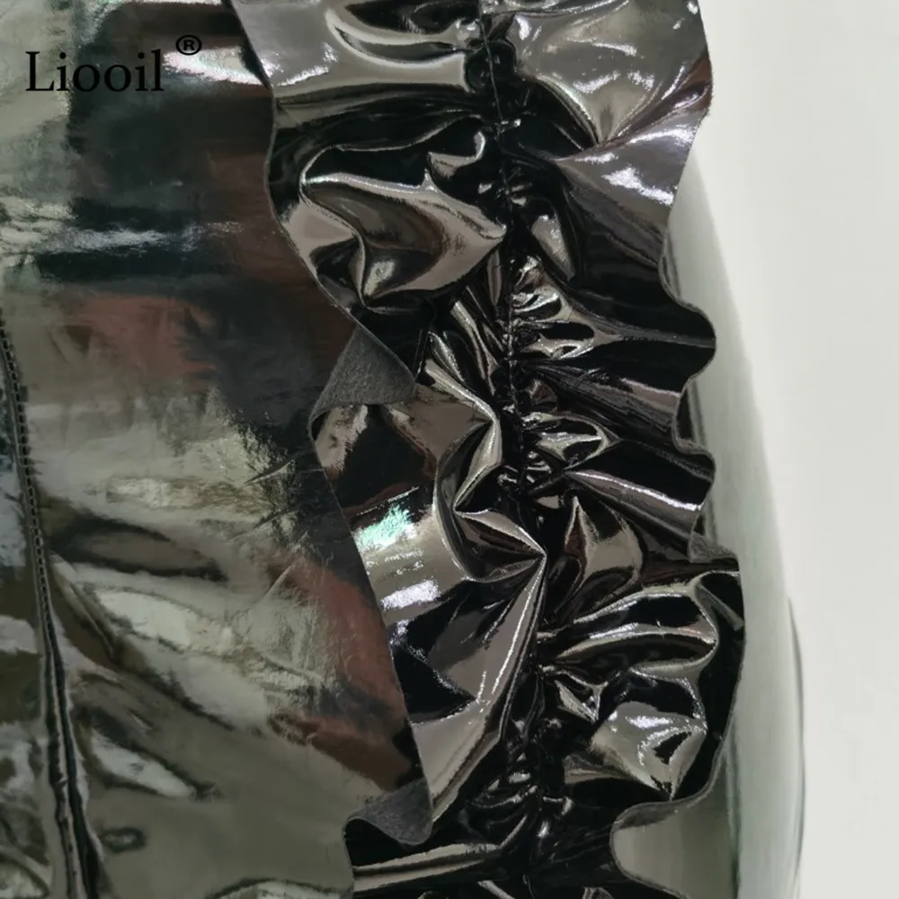 Liooil, сексуальные штаны из искусственной кожи с высокой талией и оборками, Осень-зима, Сексуальные клубные обтягивающие брюки для женщин, уличная мода, брюки-карандаш