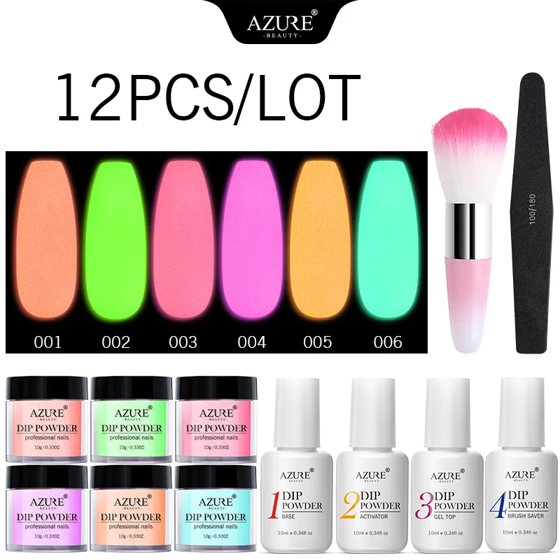 Azure Beauty 12 шт./лот Хамелеон в темноте окунающий порошок Неон фосфор