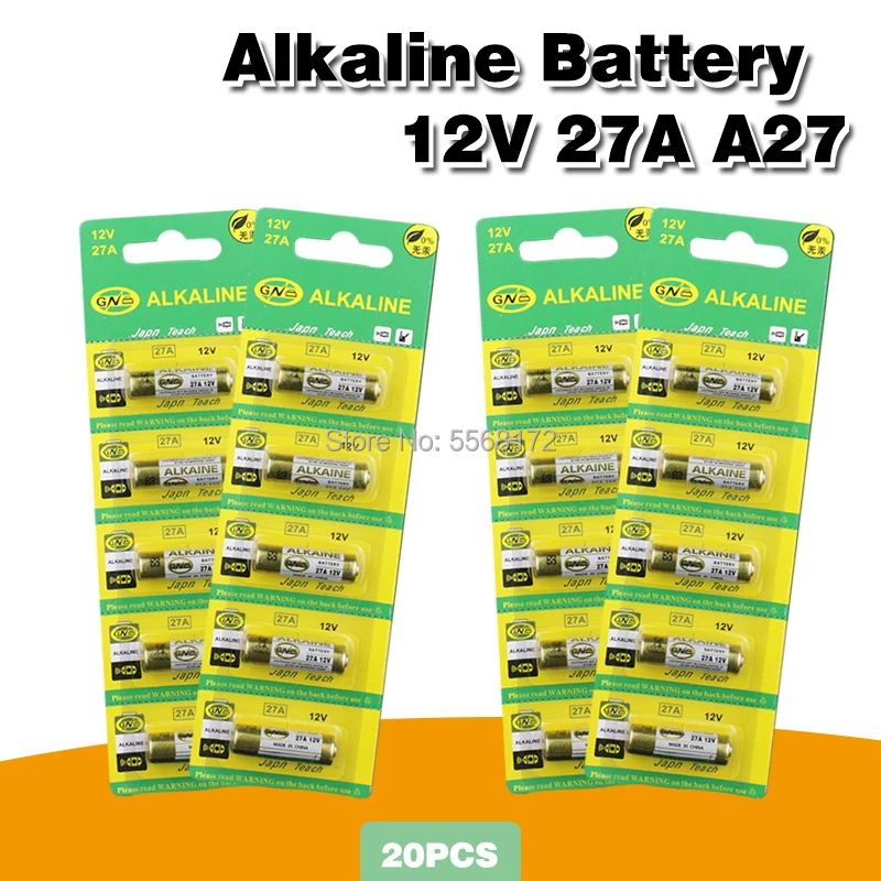 20pcs 12V 27A Alkaline Battery G27A MN27 MS27 GP27A A27 L828 V27GA ALK27A A27BP K27A VR27 R27A For Doorbell alarm remote control