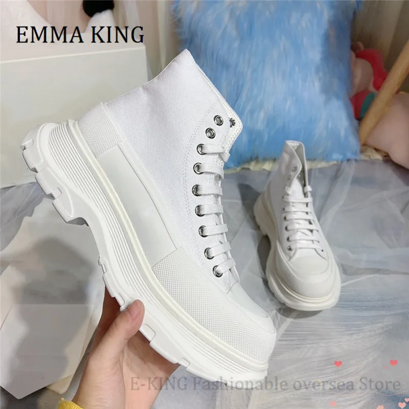 

2021 Spring Women High-top Canva Sneakers Thick Bottom Design Female Vulcanized Shoes Breathable Sport Trainers Couple Shoes