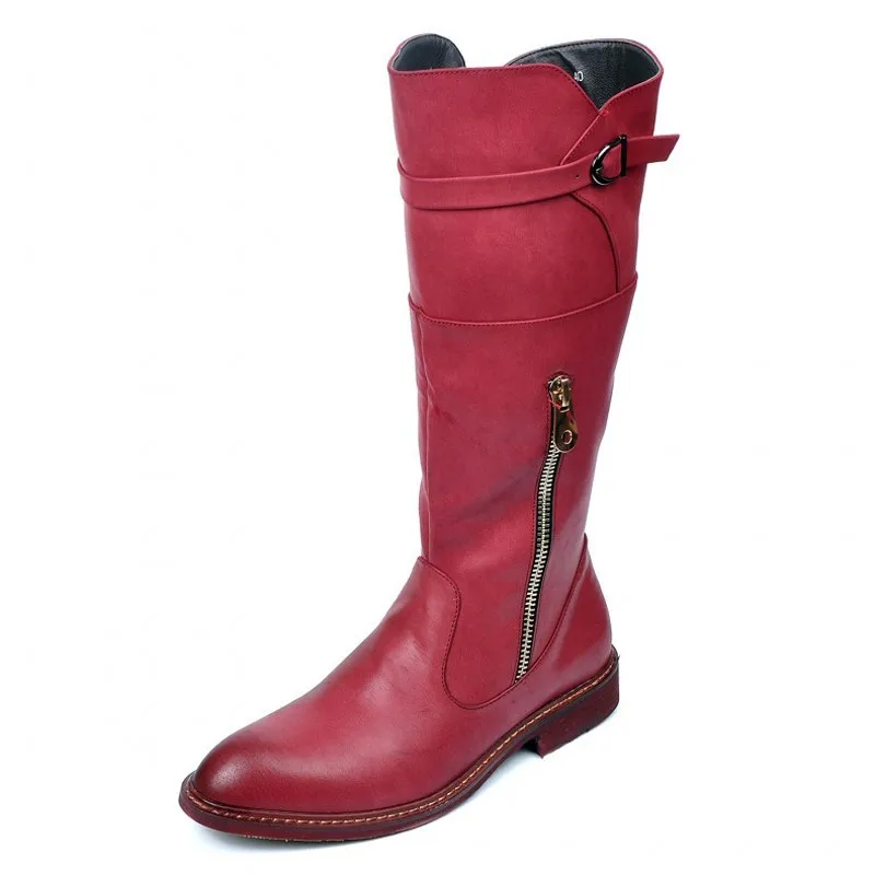 Мужские высокие ботинки с острым носком повседневные мотоциклетные на молнии