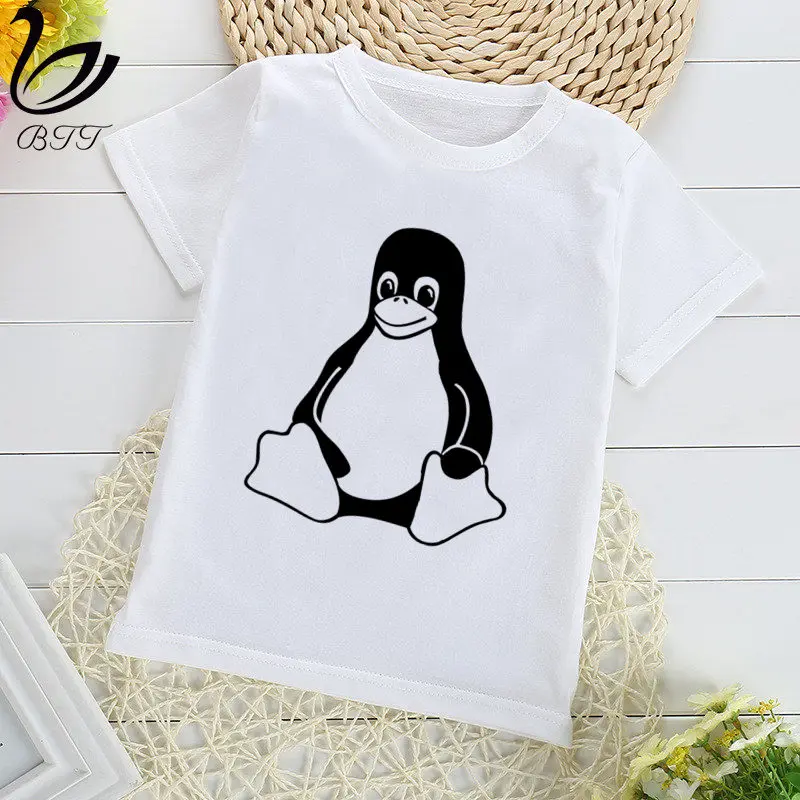 Футболка с компьютерным принтом пингвина LINUX футболки для мальчиков детская