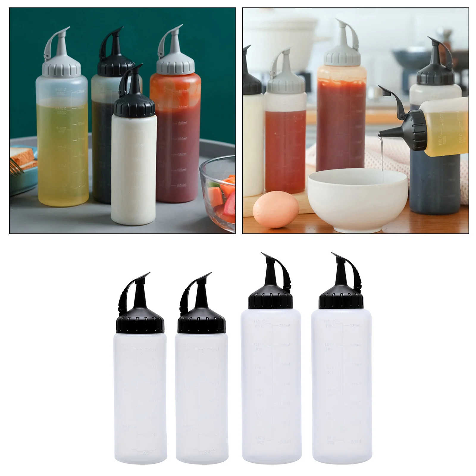 

Squeeze Condiment Bottles with On Cap Lids Ketchup Mustard Hot Sauces Olive Oil Bottles Kitchen Gadget