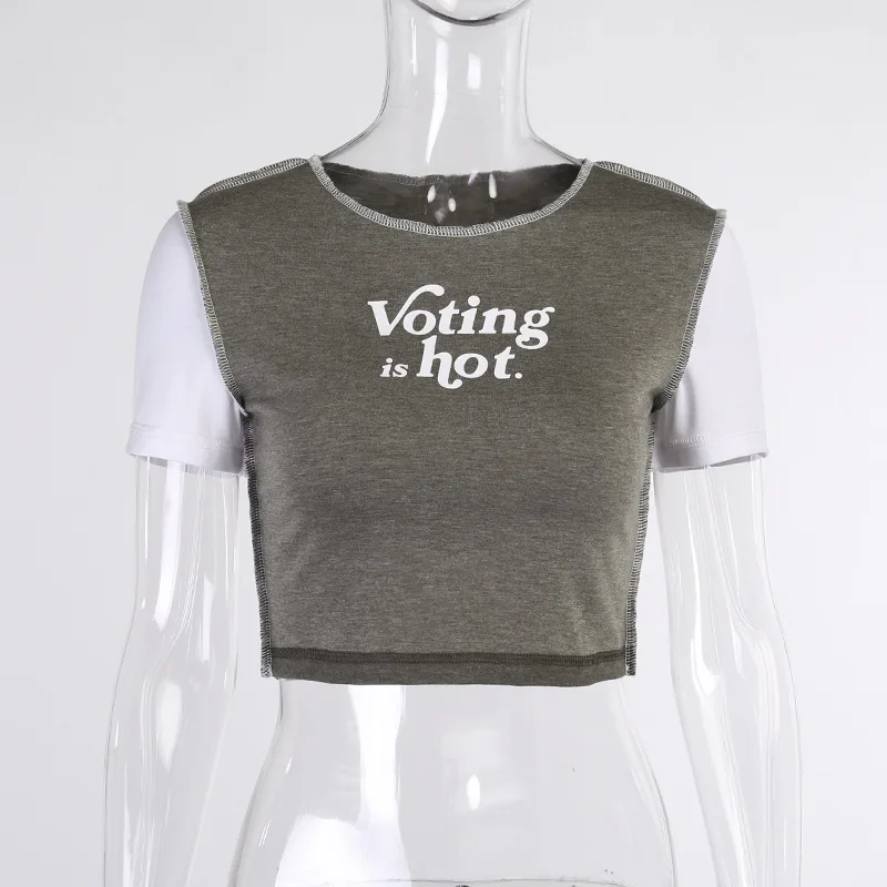 

Femme T-shirts Letter Printing Crop Tops Y2k Summer Grunge Style Short Sleeve T-shirts Women Fashion Streetwear Party Club 2021
