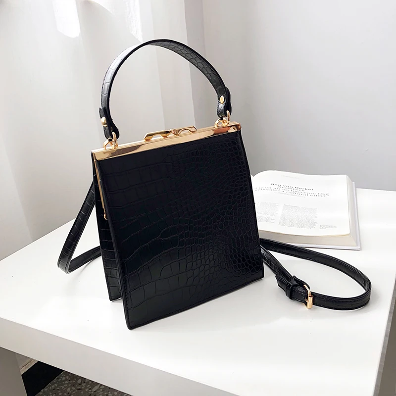 Винтажные черные сумки из имитации крокодиловой кожи сумка на плечо модная