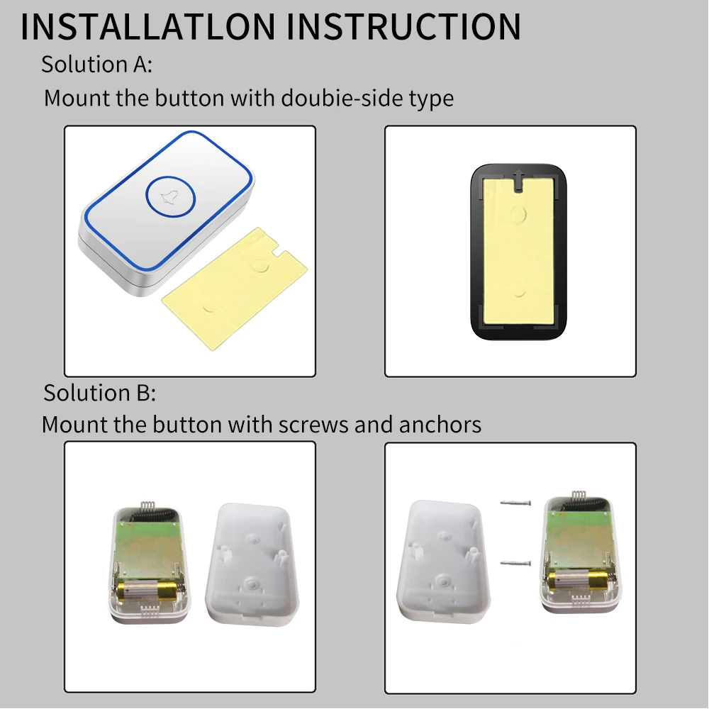 

CACAZI Smart Wireless Doorbell 60 Chimes 0-110dB Waterproof Home Cordless Door Ring Bell US EU UK Plug 3 Button 1 2 3 Receiver