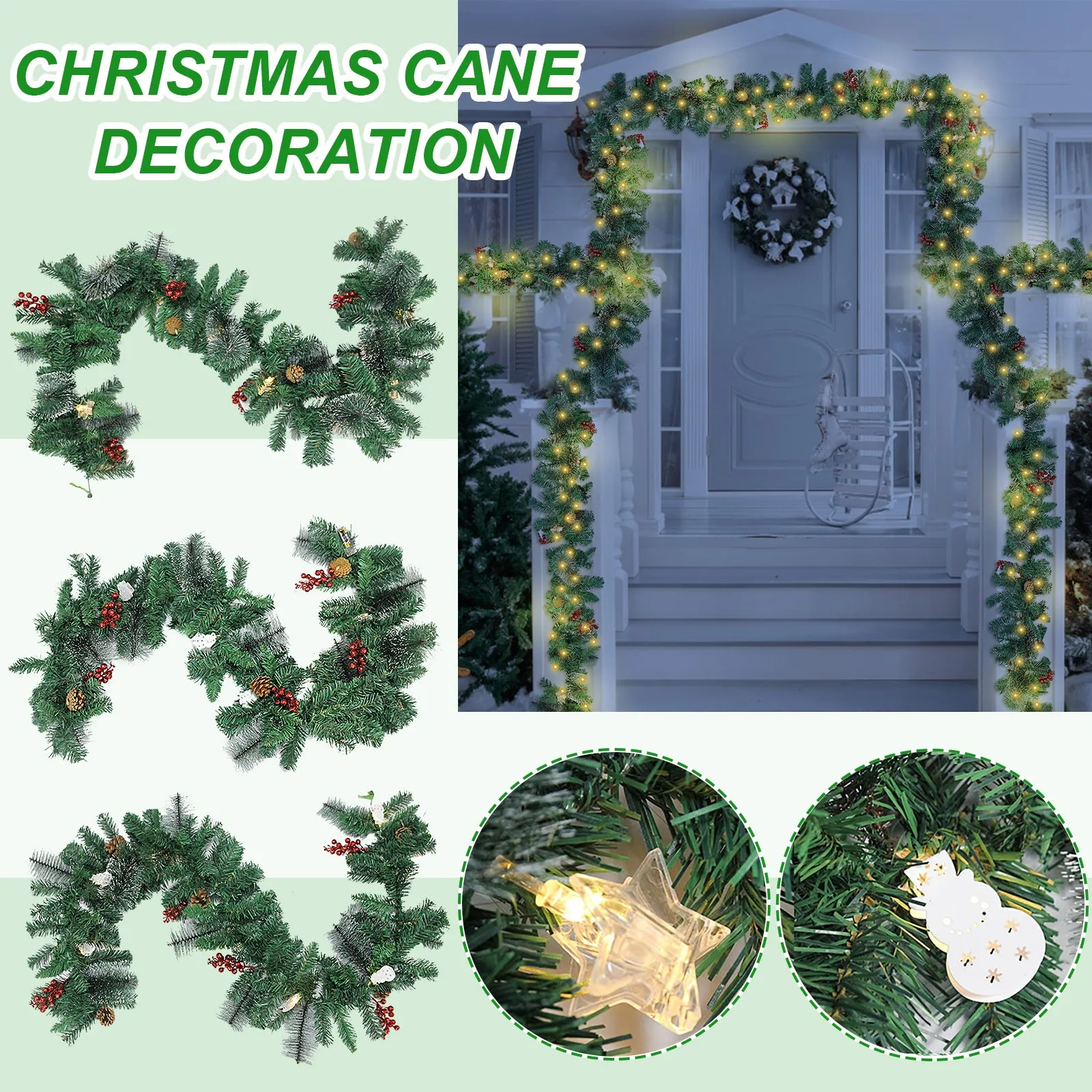 

Рождественская светодиодная гирлянда из ротанга, декоративная зеленая Рождественская гирлянда, Искусственная елка из ротанга, баннер, дек...