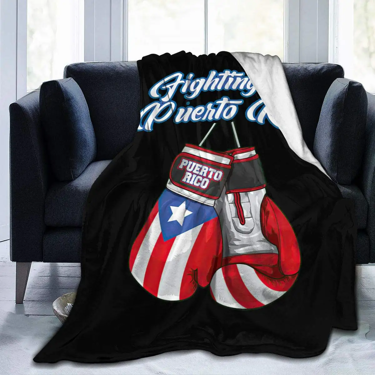 Fighting for Puerto Rico Boxing Gloves Blanket 3D Print Throw Blanket Warm Super Soft Cozy Lunch Break Blanket for Sofa