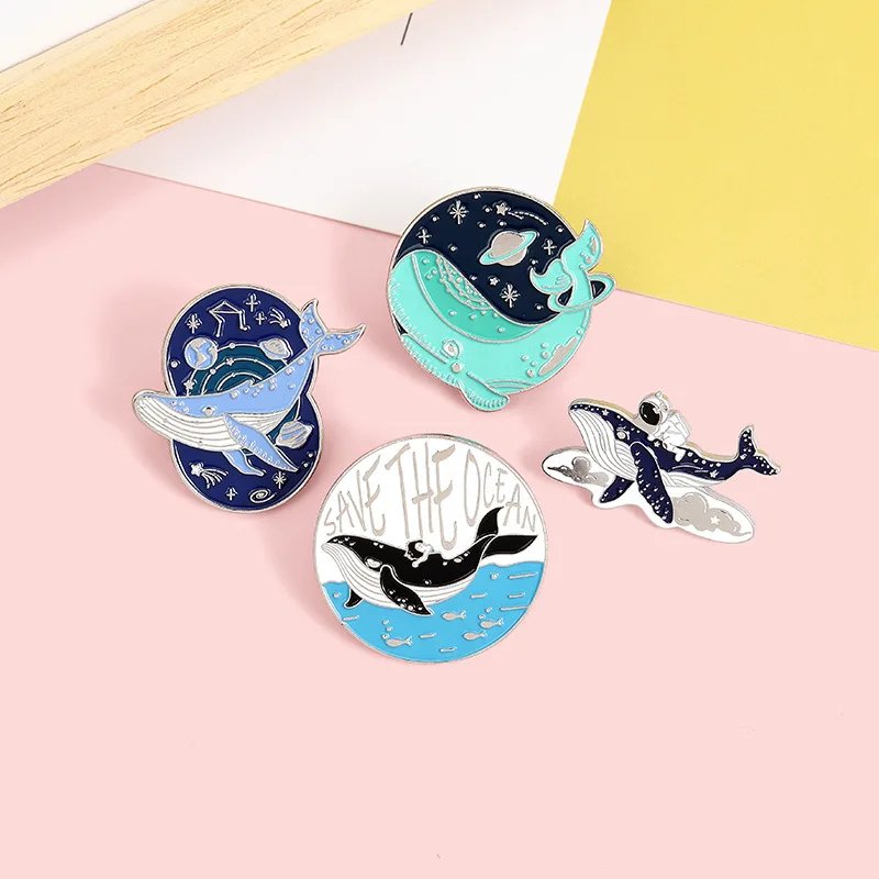 Save the Ocean Enamel Custom Pin Adventure Space Astronaut and Whale Brooches Bag Lapel Badge Jewelry Gift for Friends | Дом и сад