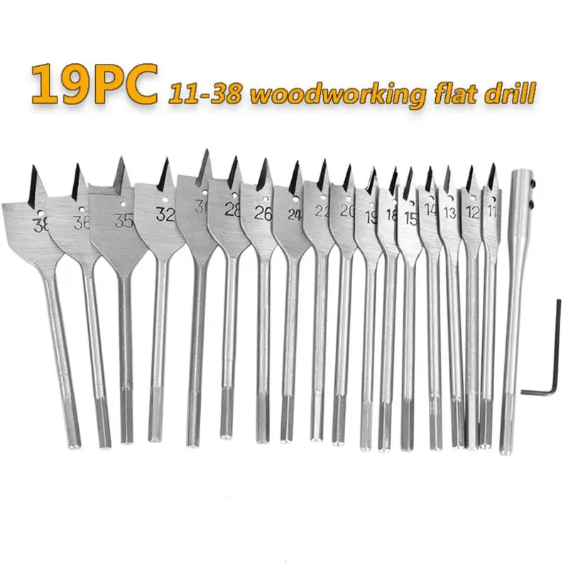 

19Pcs 11-38Mm Spade Rod Wood Drill Bit Set for Woodworking Wood Boring Drill Bit D0AC