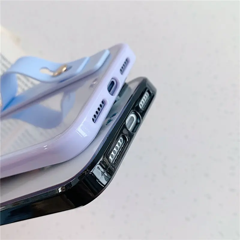 

2020 Wrist Strap Square Bumper Phone Case For iPhone 11 SE 11Pro Max XR XS Max X 7 8 Plus 11Pro 11 Transparent Shockproof Cover