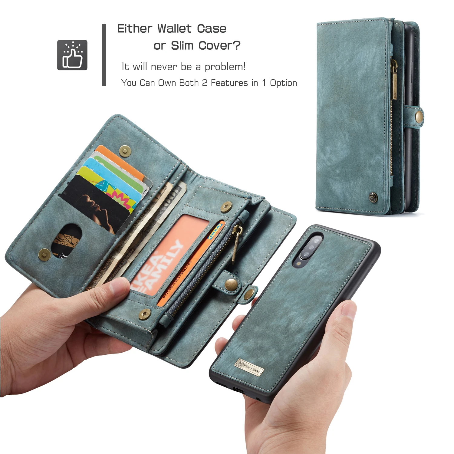 CaseMe-008 для samsung Galaxy A20 A30 A4 A50 S10 Plus Многофункциональный кошелек из натуральной кожи на молнии 2 в 1 дизайн чехол для телефона