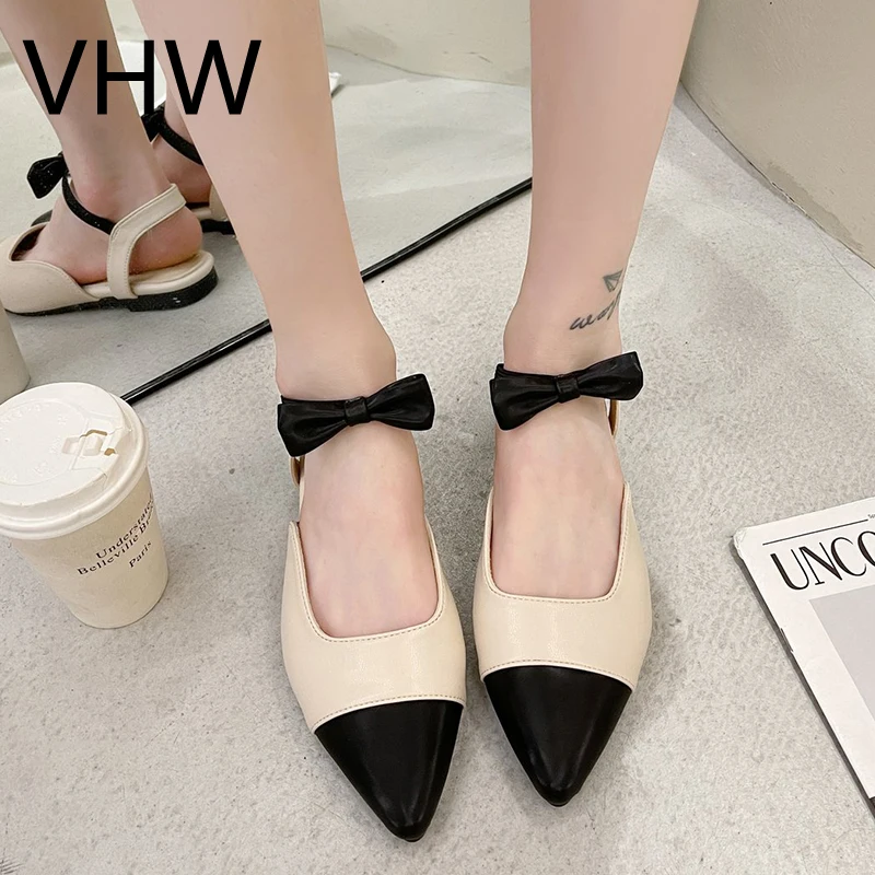 

Women Sandals 2021 Summer Low Heels Ladies Elegant Beige Leather Mules Shoes Bowknot Fashion Closed Toe Ankle Strap Sandals