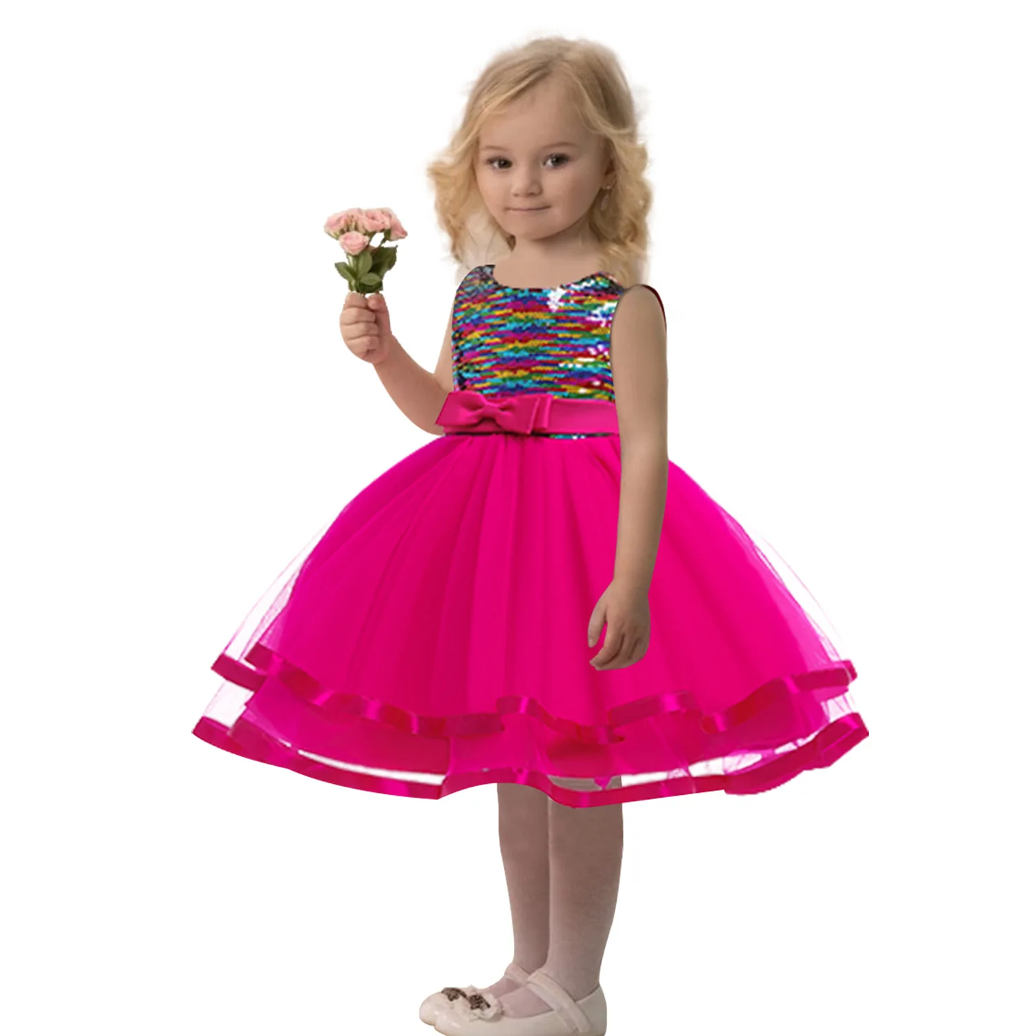 

2020 new fashion children's clothing Children's Christmas New Year dress princess spell color sequined dress Puff