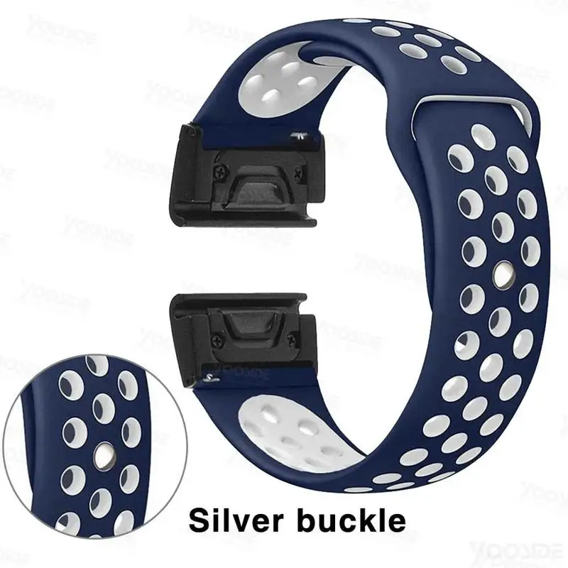 YOOSIDE Fenix 6X браслет 26 мм Quick Fit водонепроницаемые часы с силиконовым корпусом ремешок для Garmin Fenix 3/Fenix 5X/5X Plus/D2 Delta PX - Цвет: Blue-Silver buckle