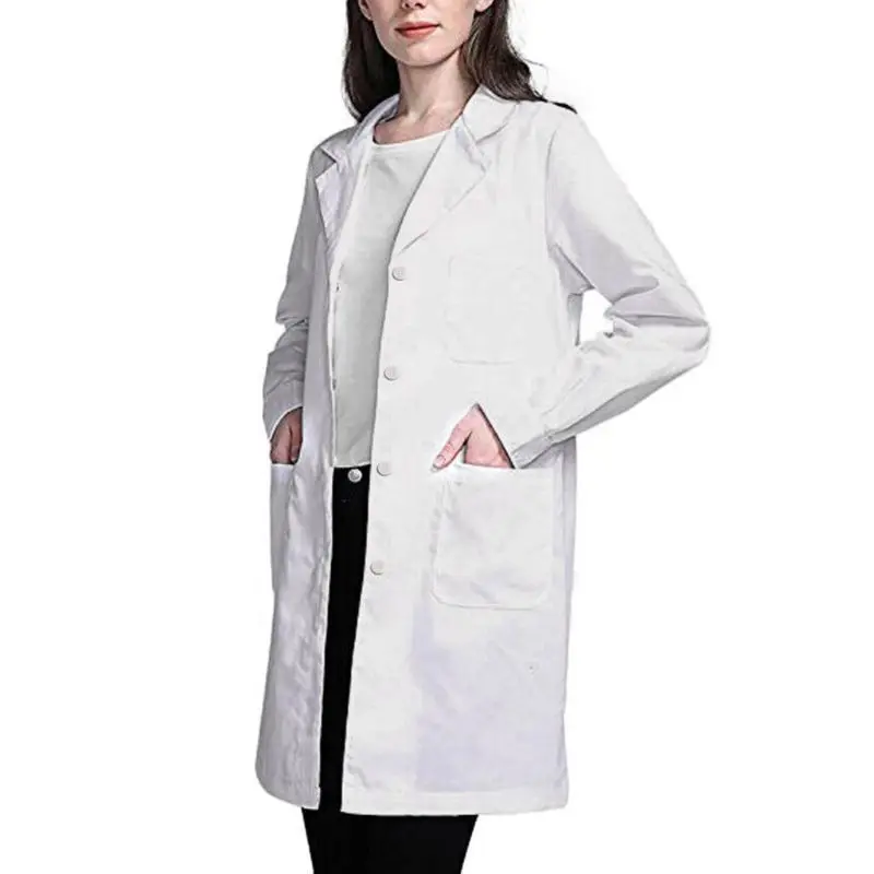 

Womens Single Breasted Lab Coat Doctor Blouse Student Scientific Nurse Cosplay Notched Lapel Collar Jacket with Pockets