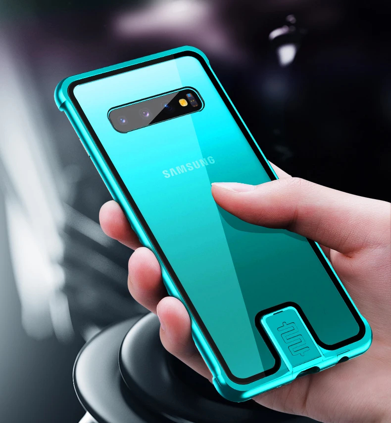 

Luxury Aluminum Metal Clear Tempered Glass Case Back Cover For Samsung Galaxy S10 / S10 Plus Cases Bumper Metal Frame Coque