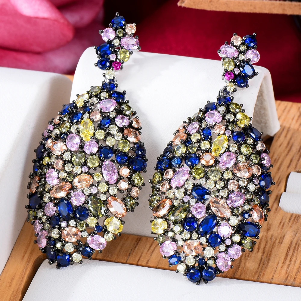 

missvikki New Luxury Geometry Noble Trendy Dangle Earrings Full Mirco Paved Cubic Zircon CZ Naija Wedding Earring Jewelry
