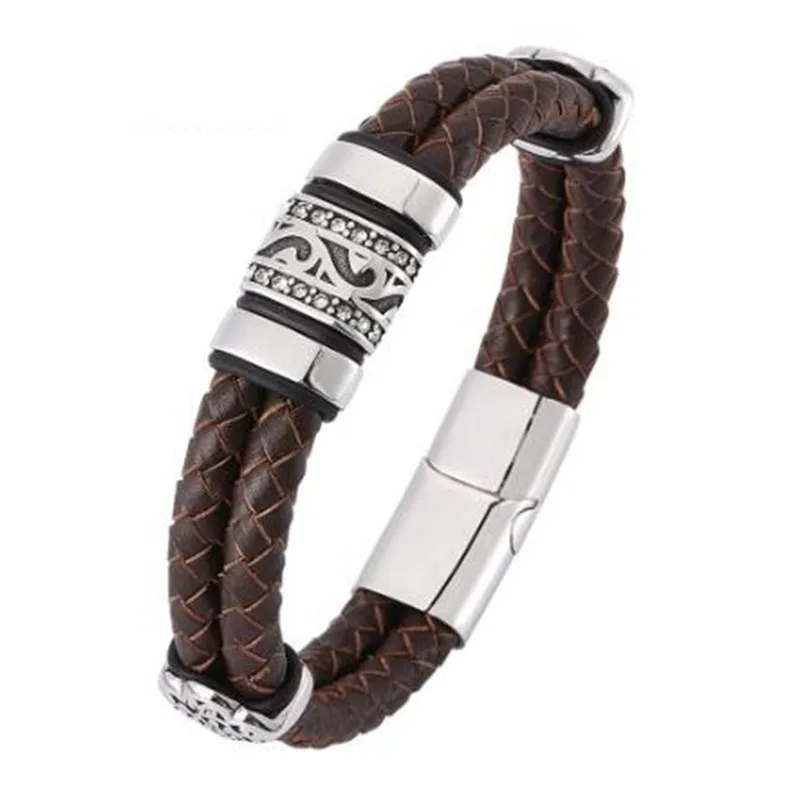 

Men's Charm High Quality Metal Double Layer Leather Braided Bracelet Classic Punk Leather Jewelry Accessories