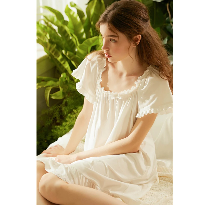 Винтажное ночное белье Женская домашняя одежда с коротким рукавом кружевное