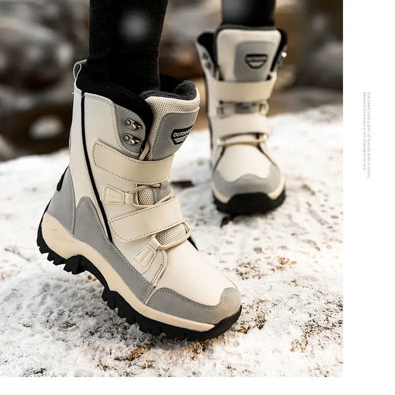 

2021winter New Warm Snow Boots Women's Fleece-Lined Leather Fashionable Middle Waterproof Non-Slip Outdoor Cotton-Padded Shoes
