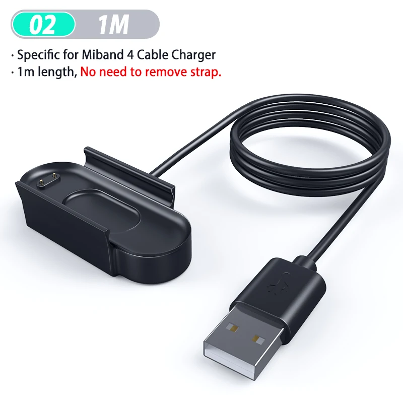 02 USB 1M Без разборки USB зарядное устройство для Xiaomi Mi Band 4 Band 4 ремешок для зарядки док-станция удлинитель зарядное устройство Портативный ремешок 4 usb адаптер для зарядки - Цвет: 02 USB 1M