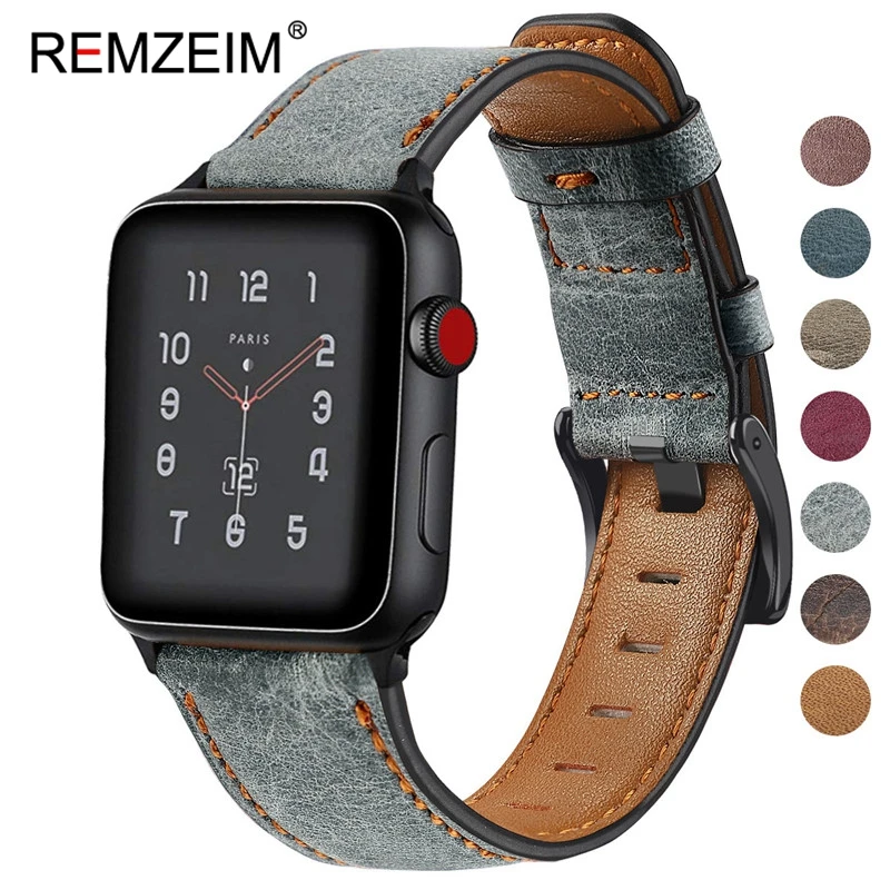 Ремешок REMZEIM из натуральной кожи для Apple Watch 5 4 Band Series 3/2/1 спортивный браслет 42 мм 38