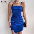 Коктейльные платья Booma из атласа Королевского синего цвета, Клубное платье мини на тонких бретелях, сексуальные платья для вечеринок с рюшами, 2021