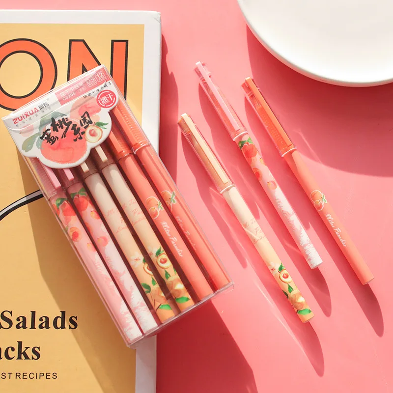 24pcs Cute Stationery Pens for Girls Lovely Fruit Peach Set Kawaii Japanese School Supplies Items Wholesale |