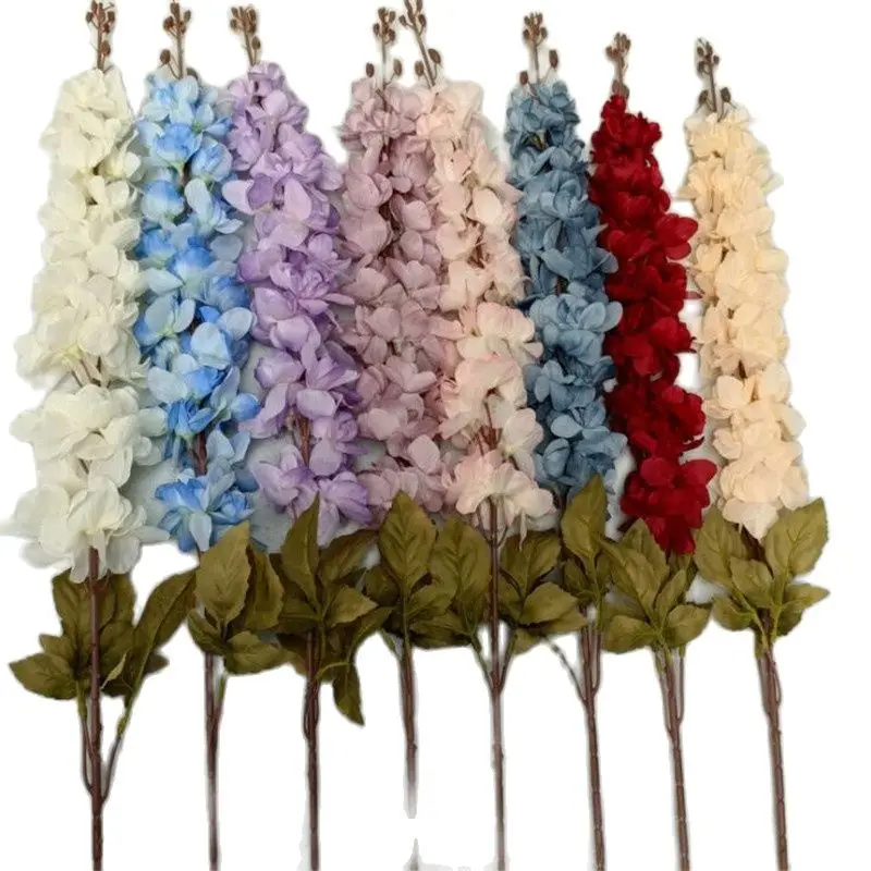 

5pcs Silk Larkspur Flowewr Branch Faux Autumn Color Delphinium Aacis Stems for Wedding Centerpieces Home Party Floral Decoration