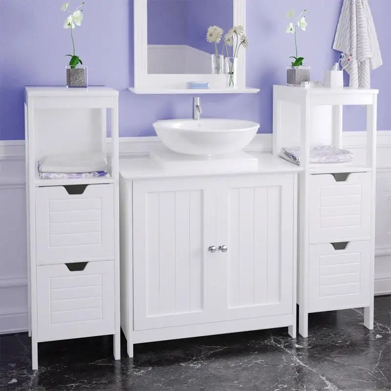 

Bathroom Cabinets Meuble Sous Lavabo De Salle De Bain Meuble Dessous De Lavabo Meuble De Rangement Sous Vasque En Bois Blanc HWC